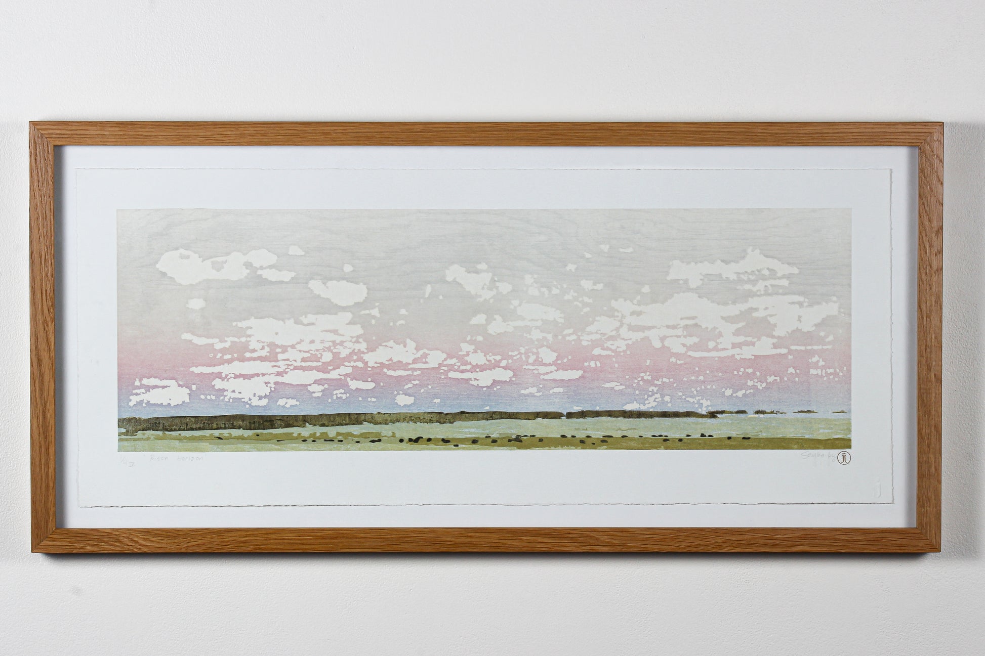 Framed wood print of a Saskatchewan landscape with a sky and cows grazing in a field.