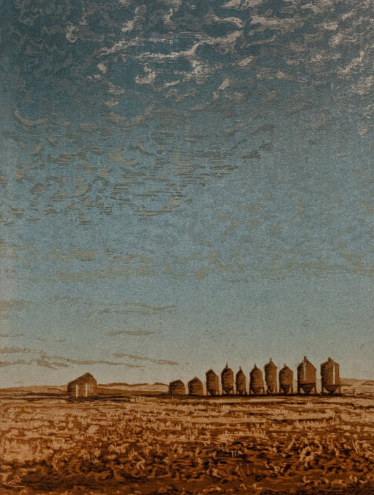 Grain Bins - Framed Woodcut Print