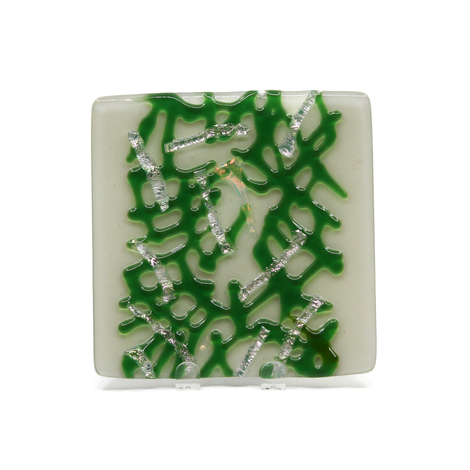 white plate with green stingers