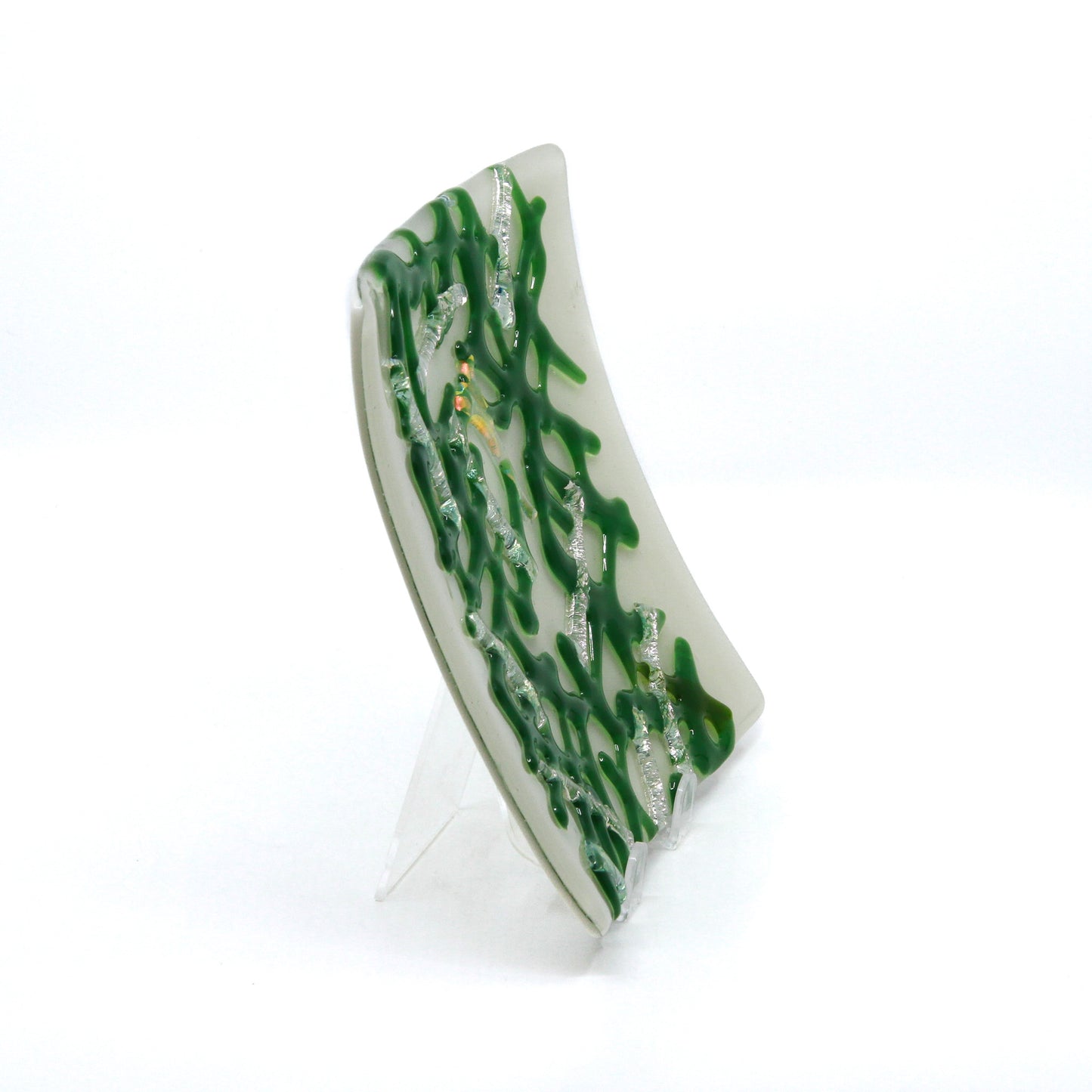 white plate with green stripes