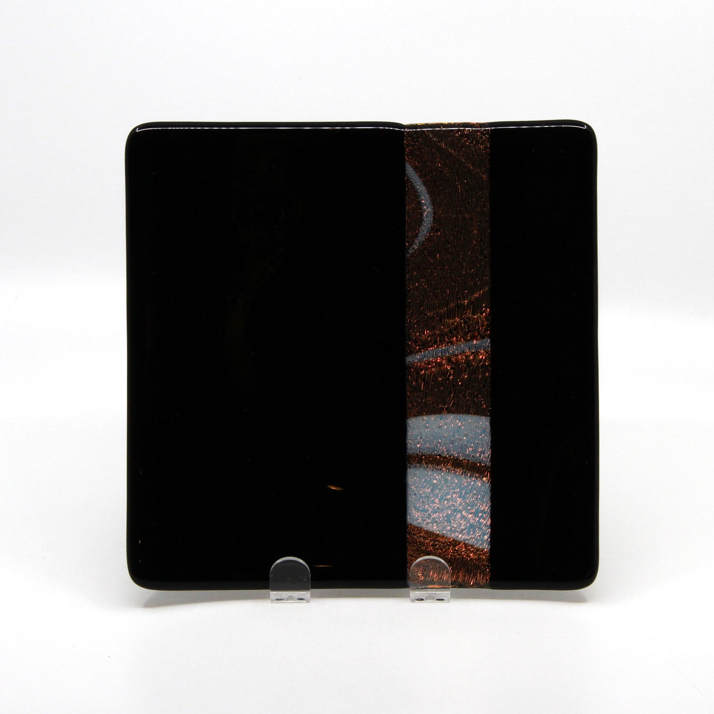 black glass plate with bronze stripe
