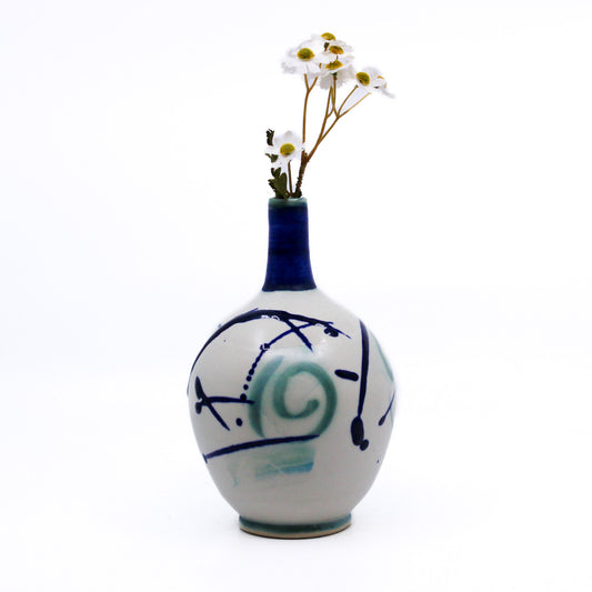 White, blue and turquoise vase