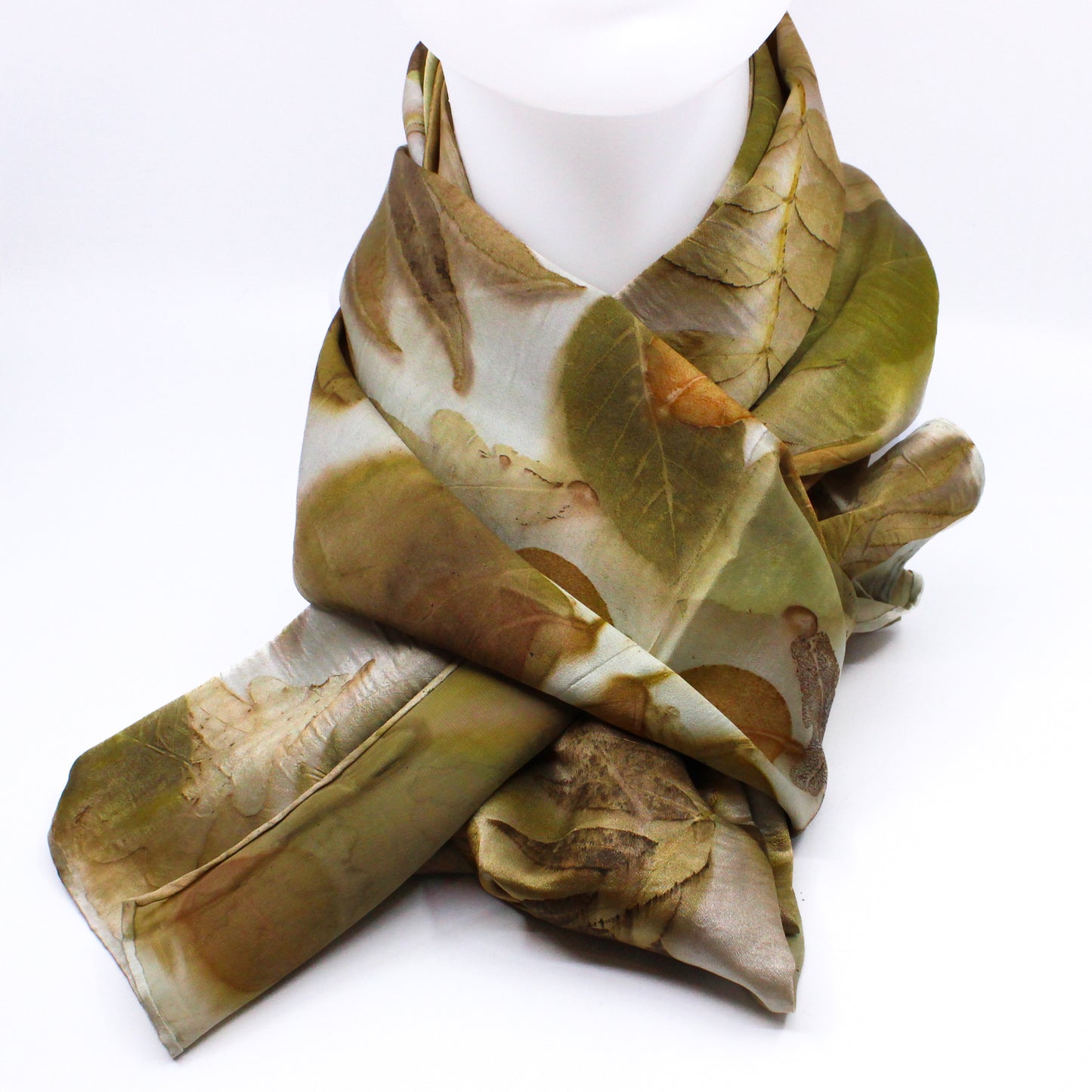 Green and nature coloured leaf printed scarf