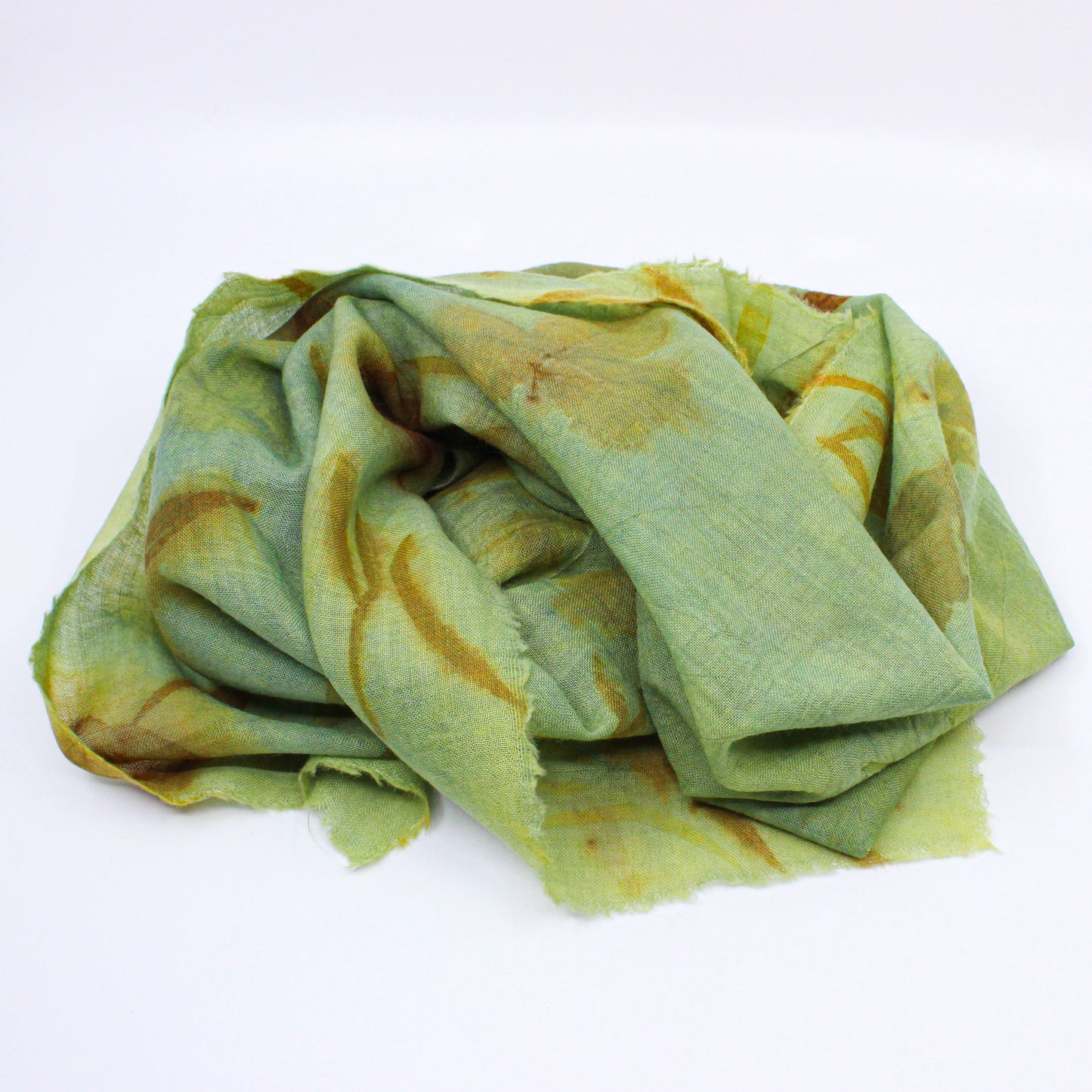 Green weld-dyed scarf with thin leaf pattern
