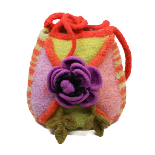 Orange, pink, and yellow felted bag with large rose