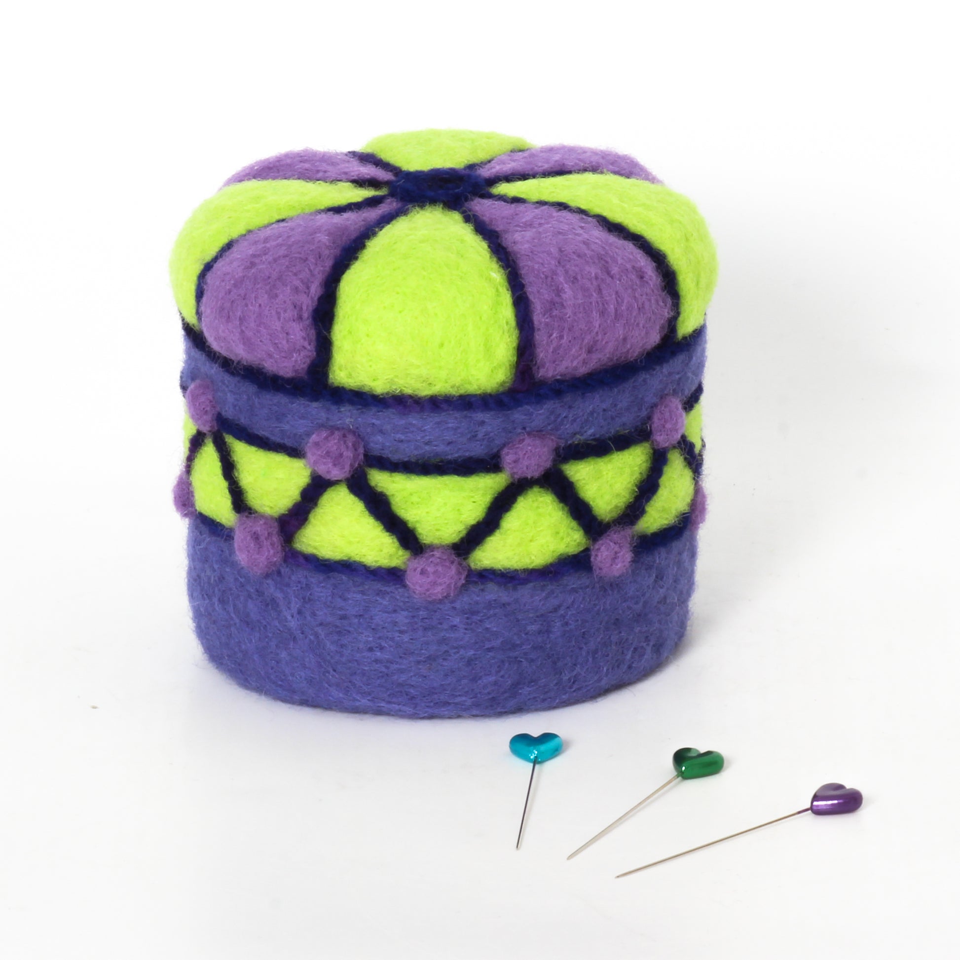 Purple and green pincushion