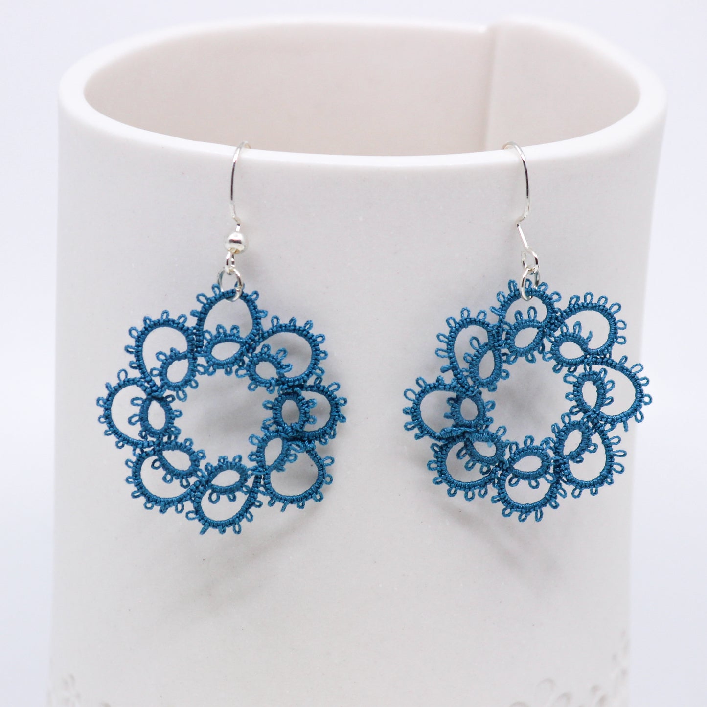 Blue wreath doily earrings