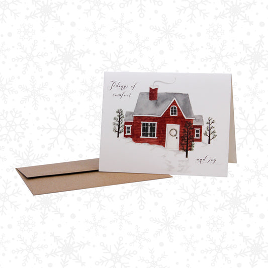 Watercolour illustration of red cabin