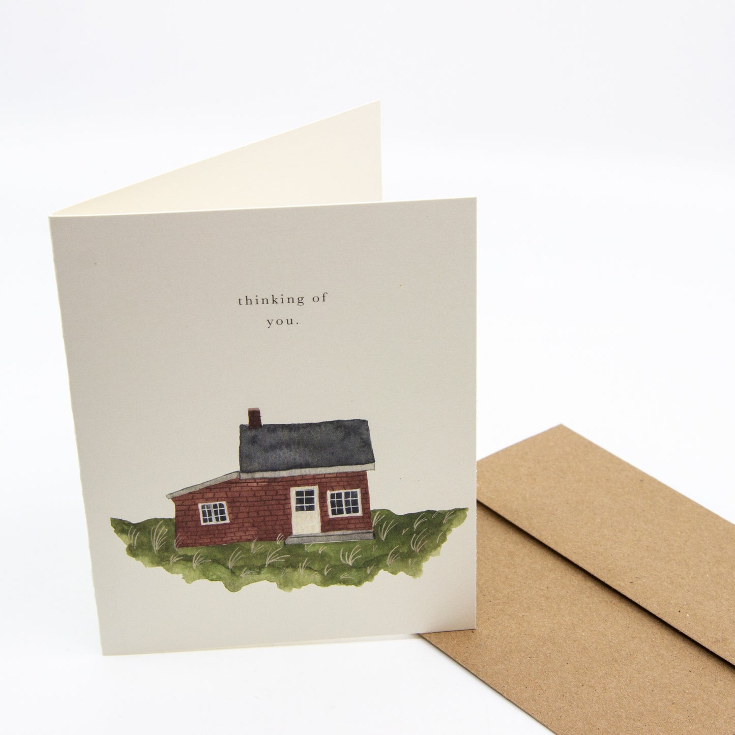 watercolour card of a red brick house