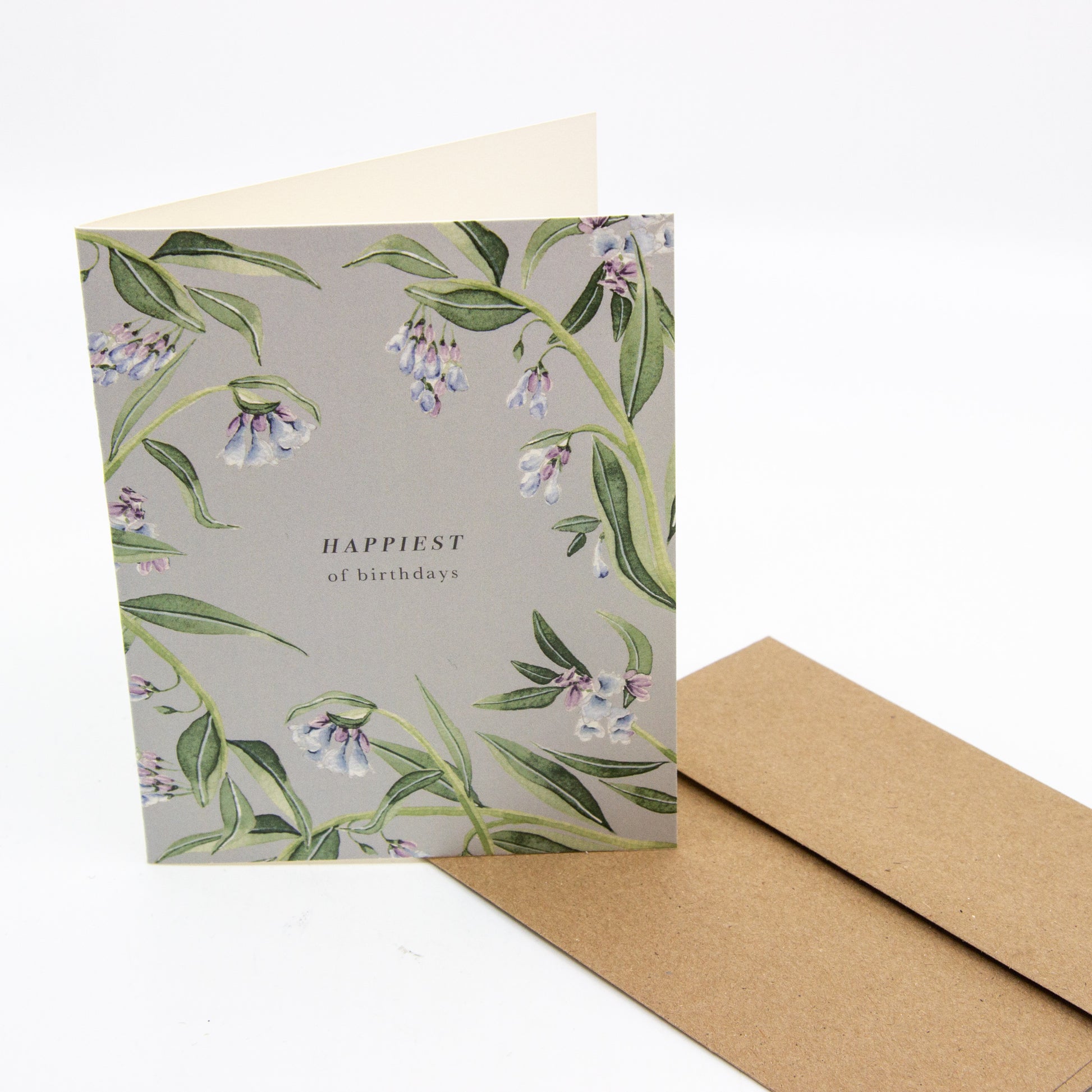 watercolour card of flowers and text HAPPIEST of birthdays