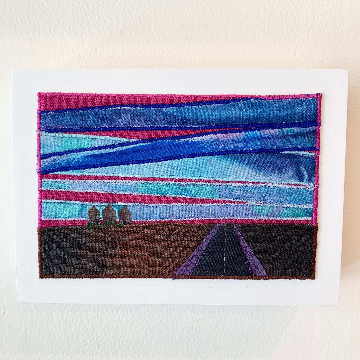 Blue and blown fiber art Saskatchewan Landscape