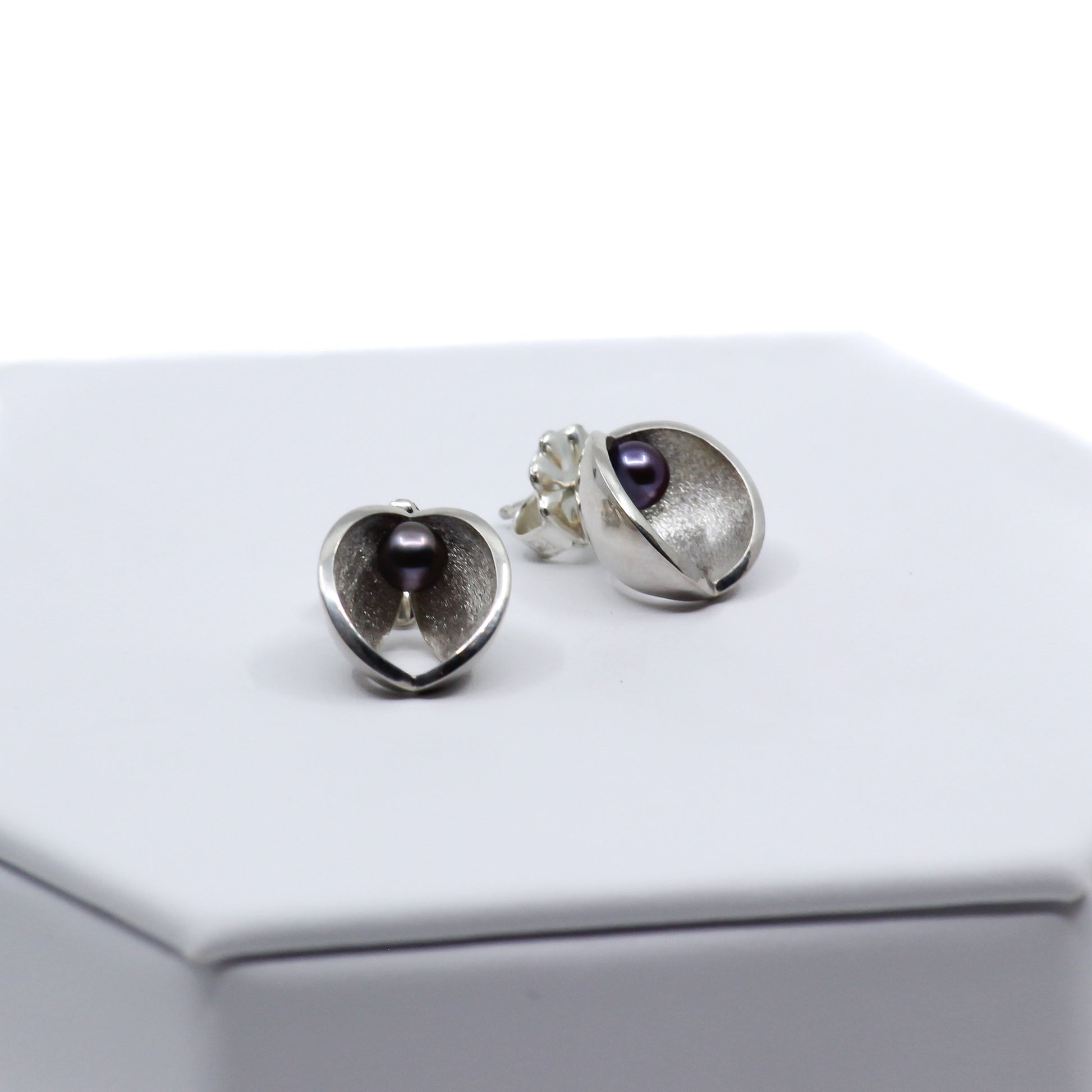 silver earrings with black pearls