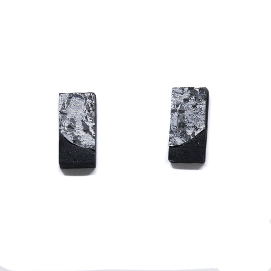 Black and white rectangle stud earrings