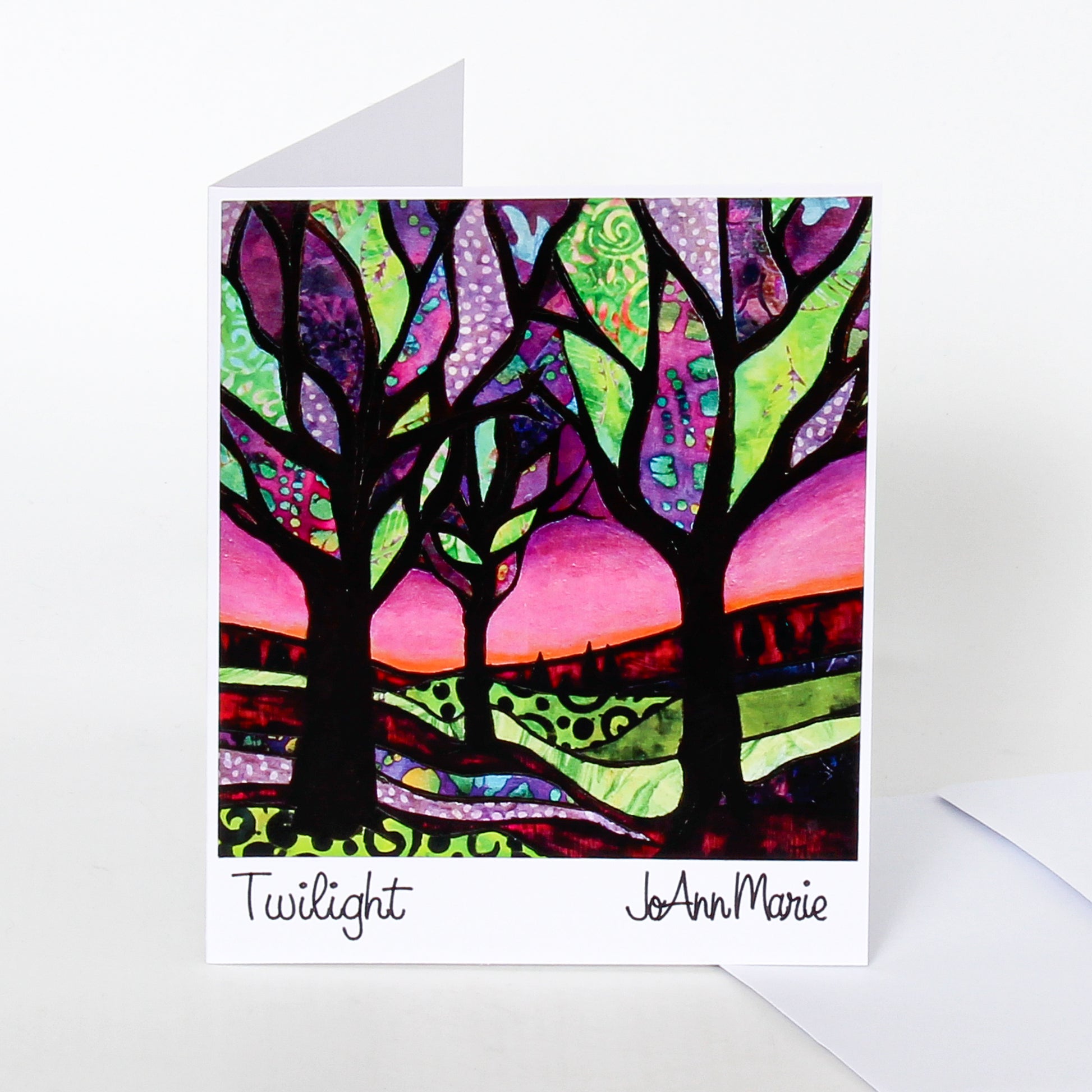 Art card of purple and green trees