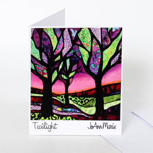 Art card of purple and green trees