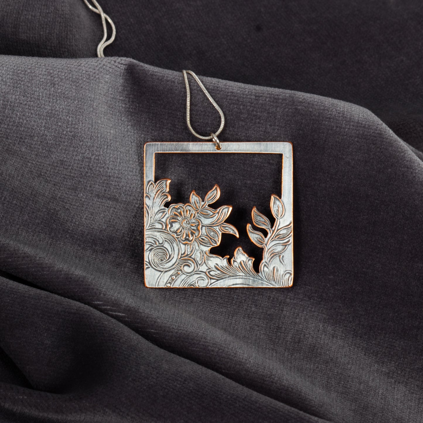 Square Repurposed Silver Plate Necklace