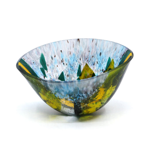 Blue and green fir tree glass vessel