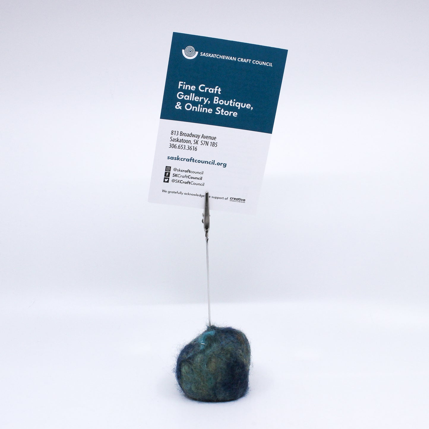 green and blue felted photo clip