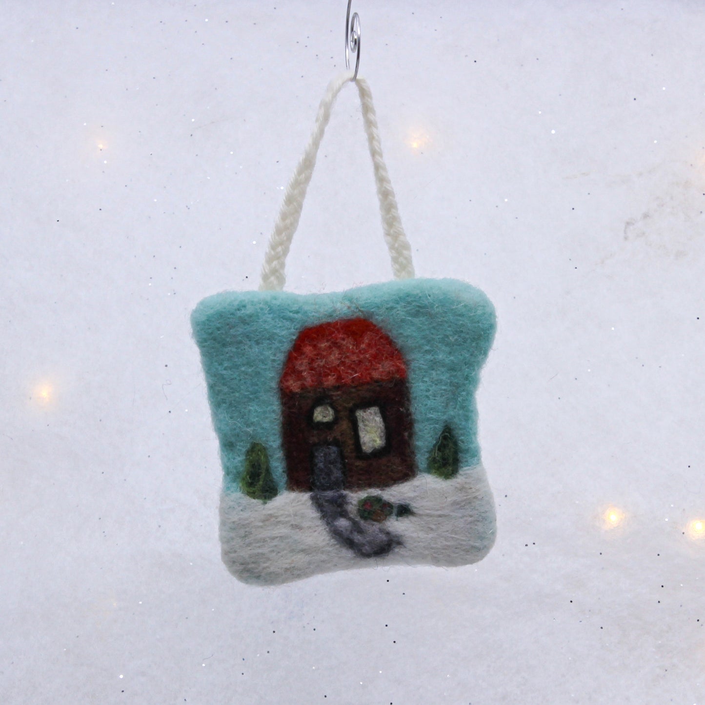 Snowy Cabin Felted Ornament