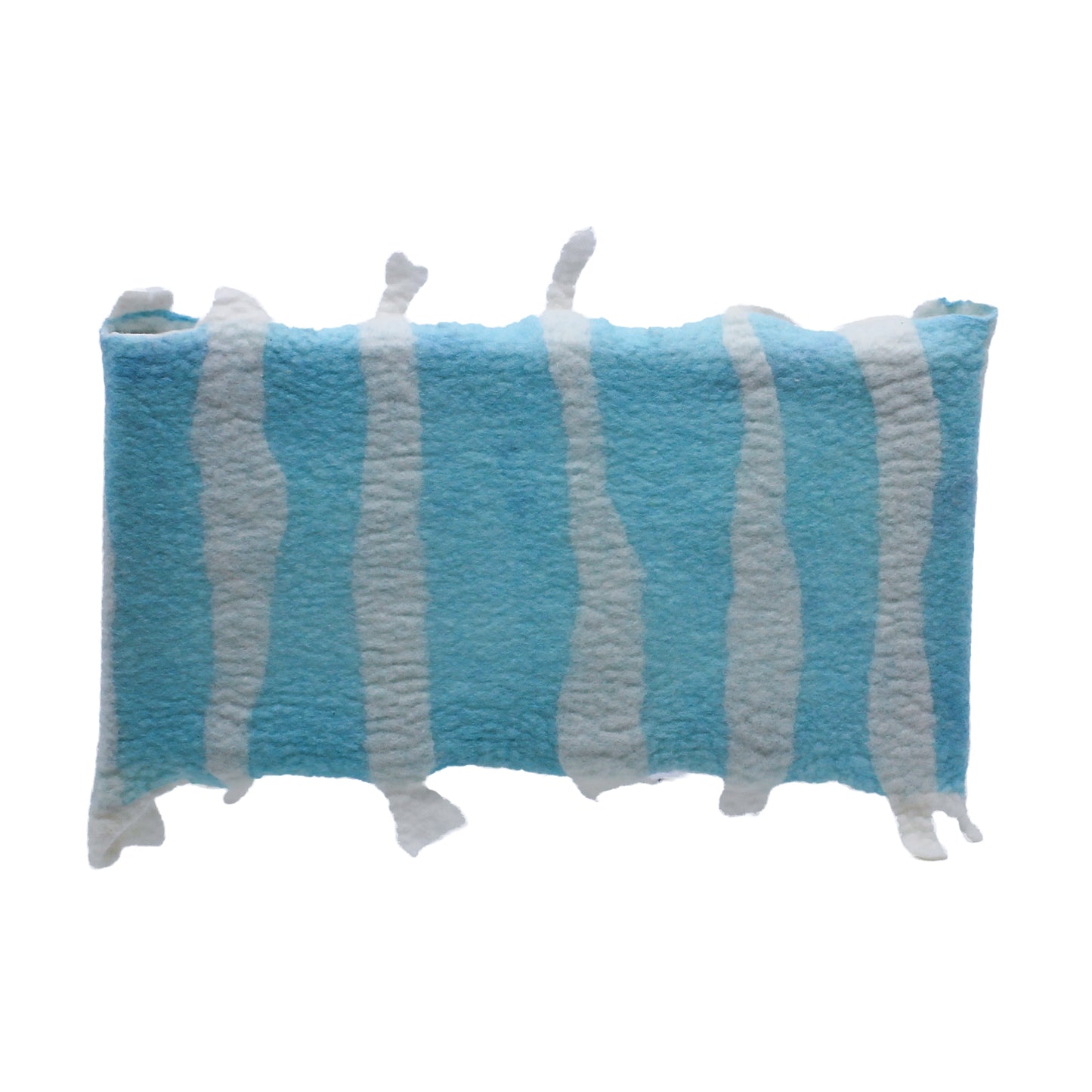 Blue and white felted wall hanging