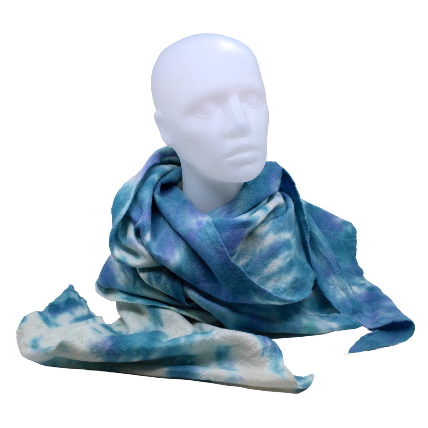 Blues and white felted scarf