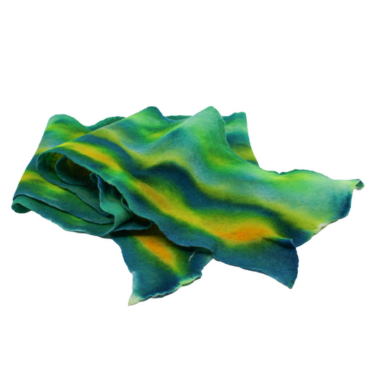 Greens and yellow felted scarf