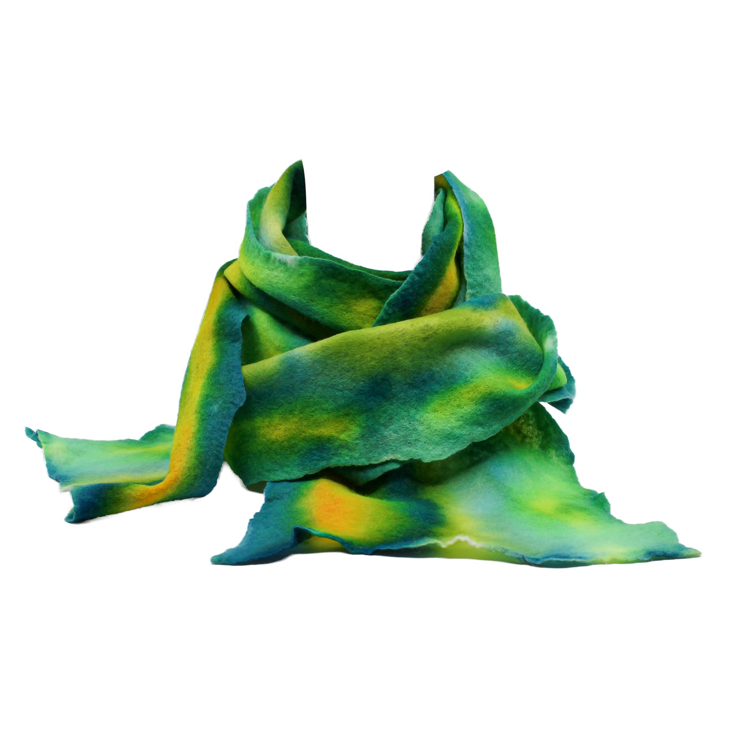 Greens and yellow felted scarf