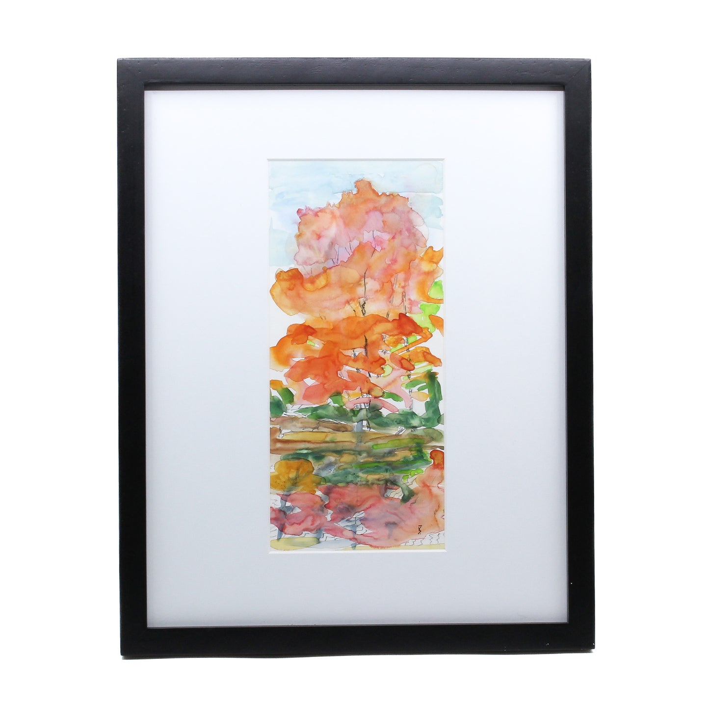 Watercolour of an autumn tree and its reflection