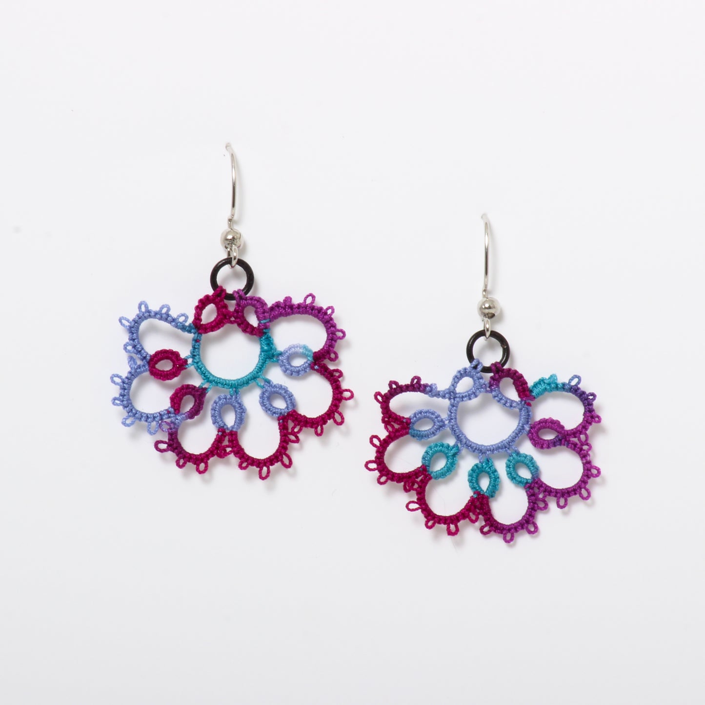 Tatted earrings: purple and blue