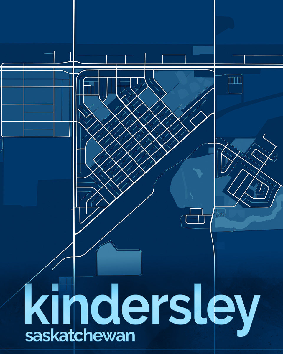 Blue and white map of Kindersley