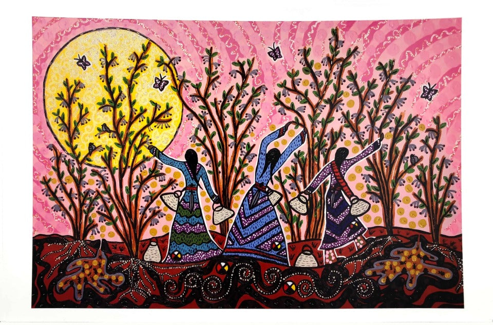 Picking Saskatoons - Artwork Reproduction