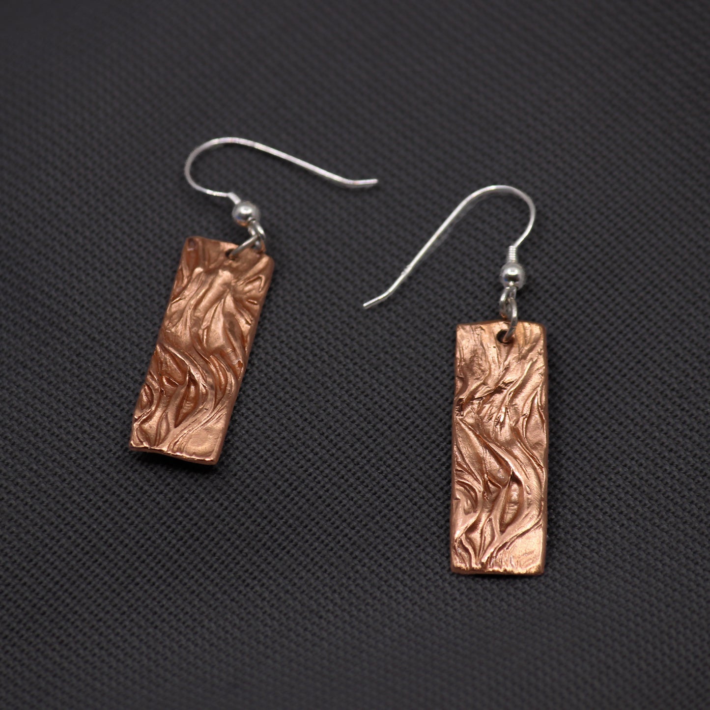 rectangle textured copper earrings