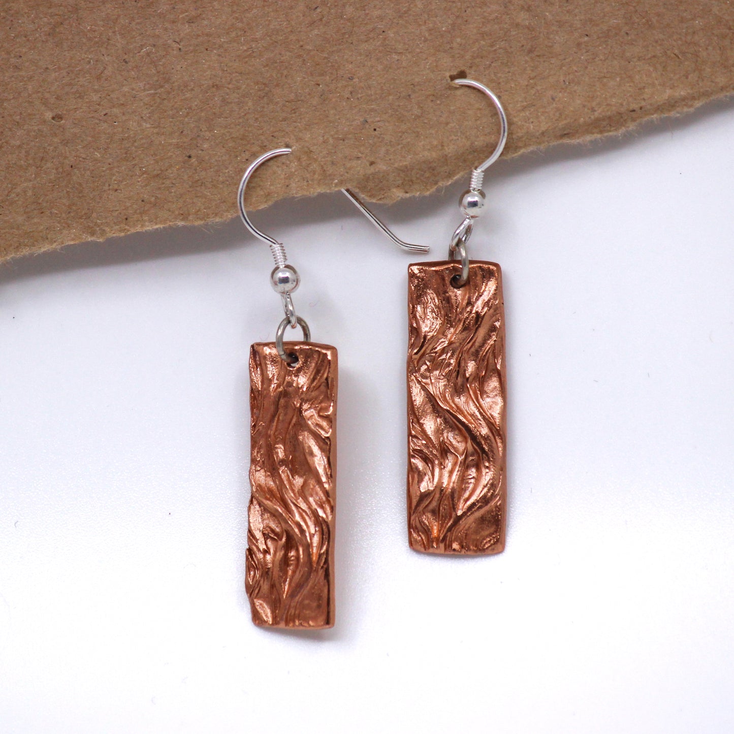 rectangle textured copper earrings