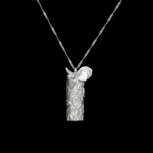 silver bark and leaves necklace