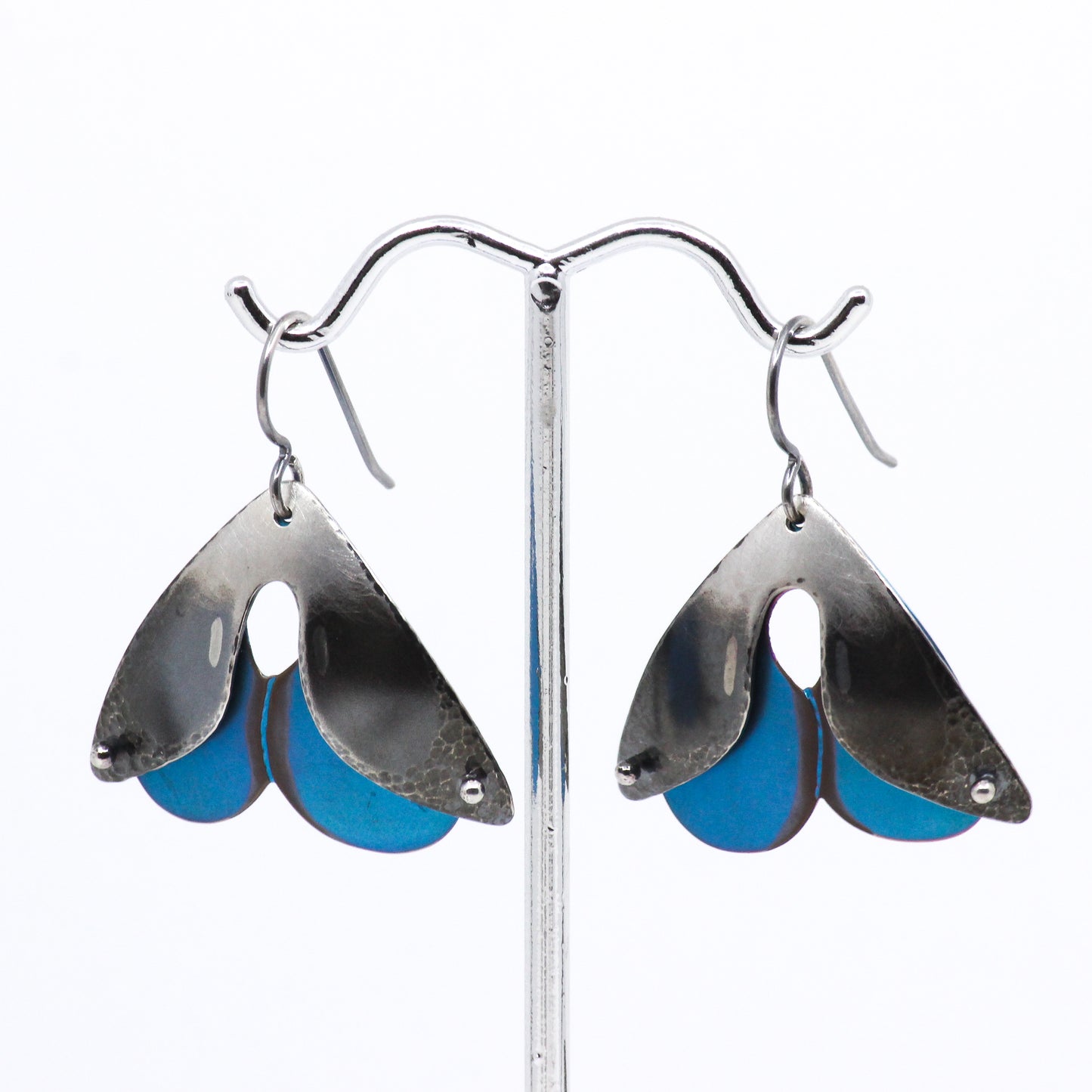 Teal and silver moth earrings