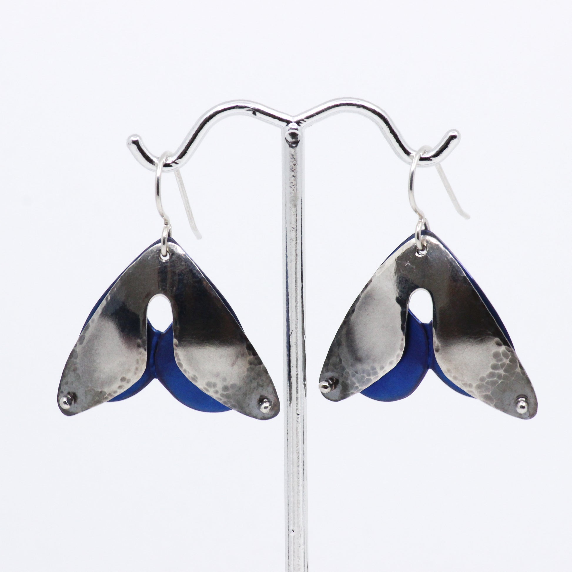 blue and silver moth earrings