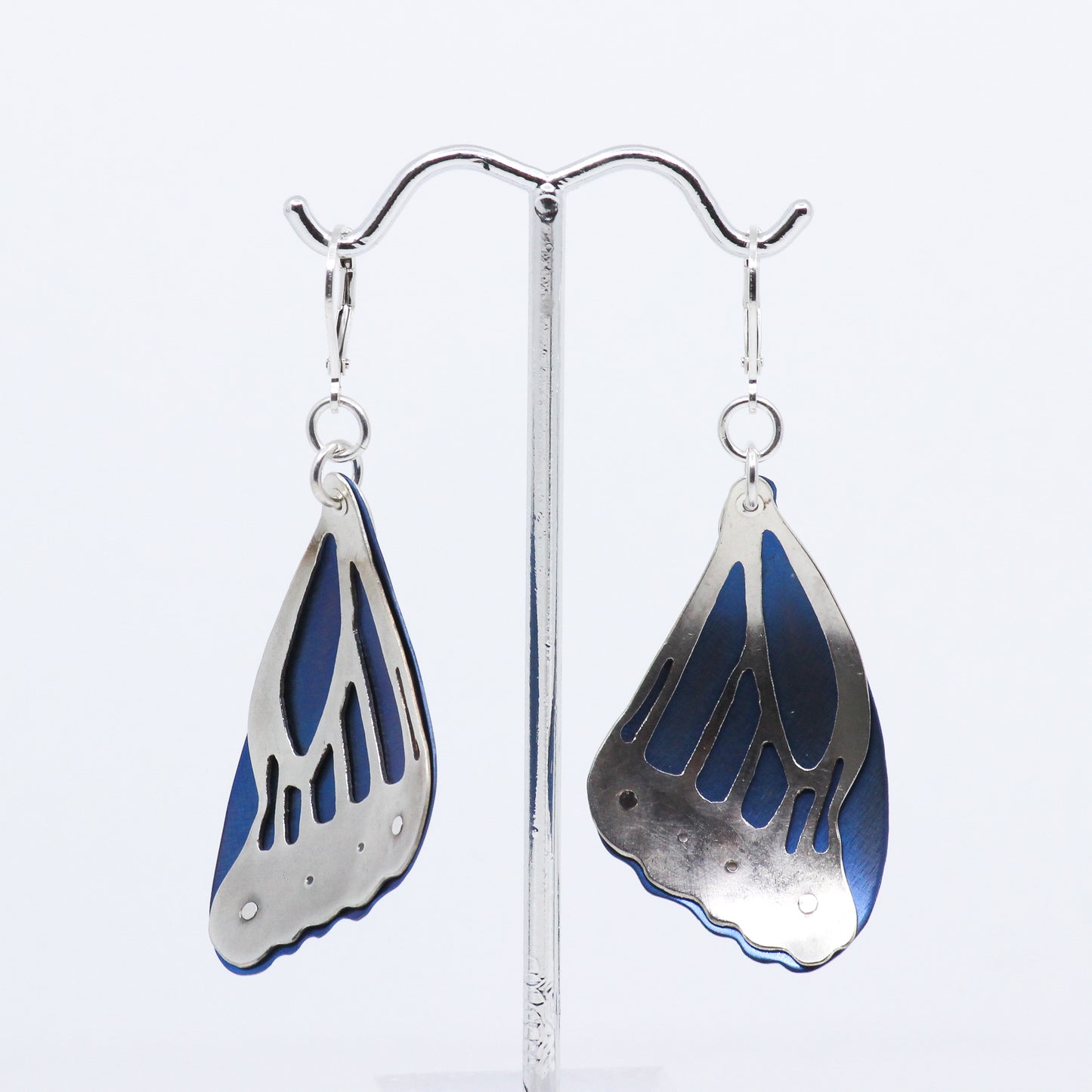 Blue and silver butterfly earrings