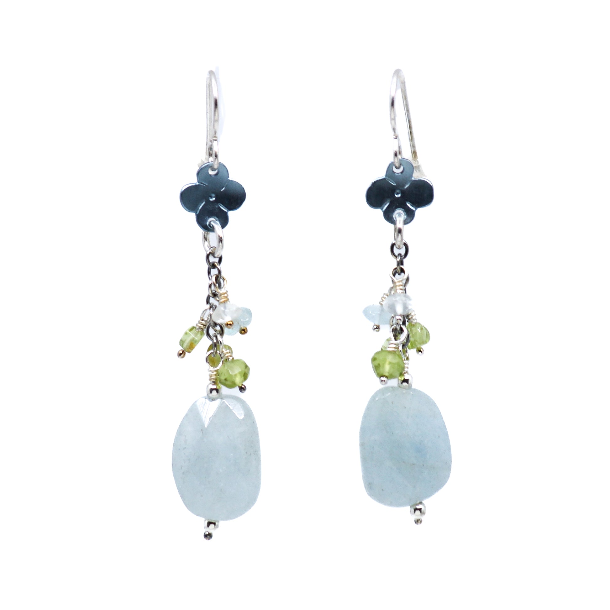 Blue stone and flower earrings