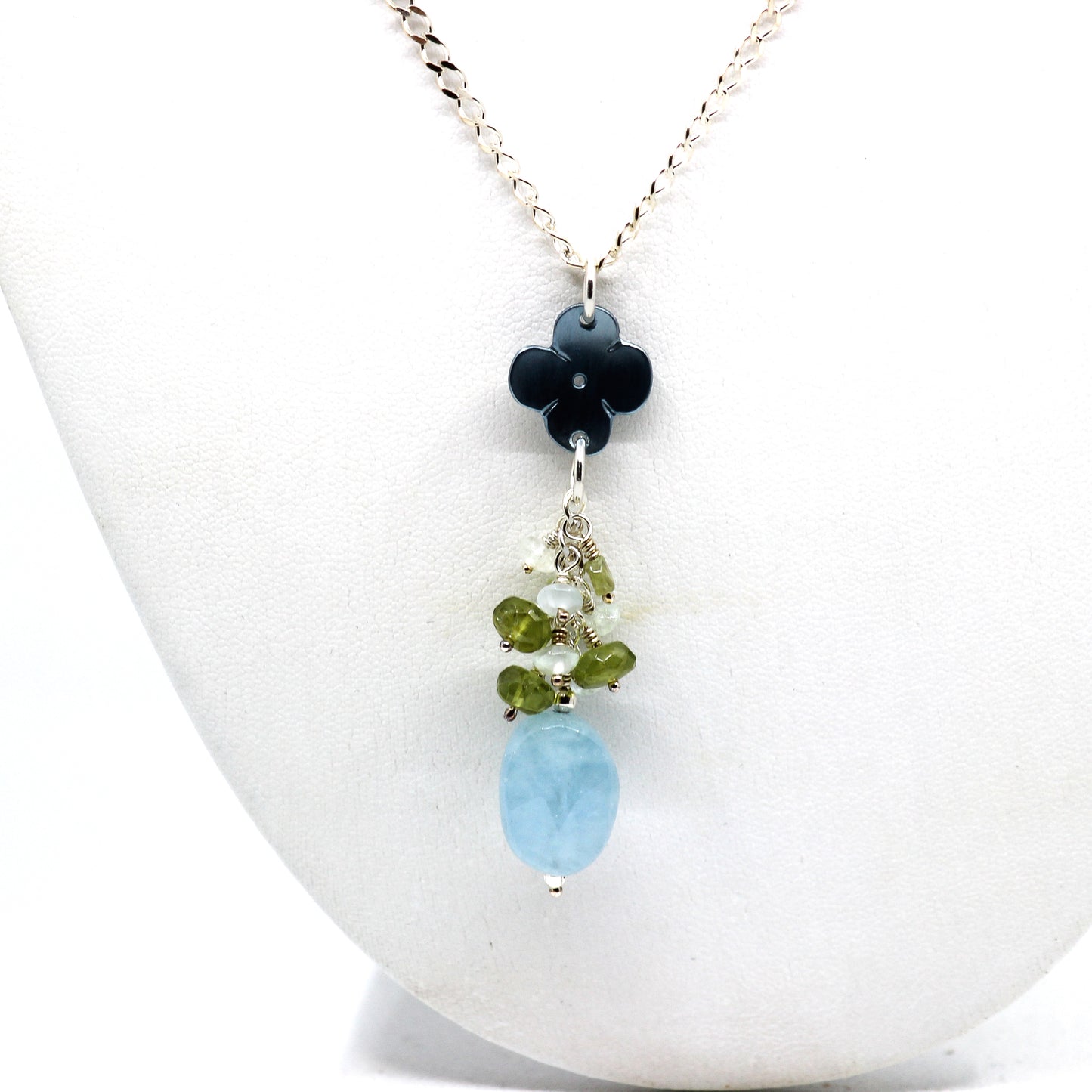 Blue stone and flower necklace