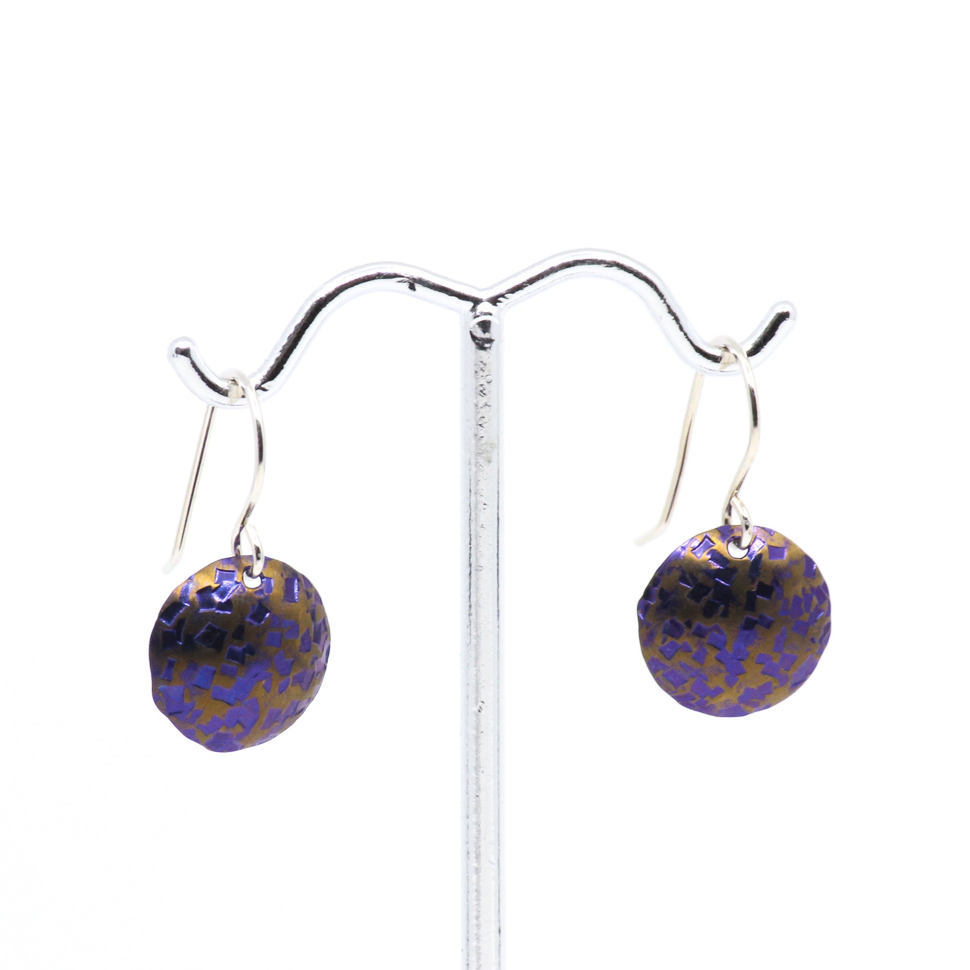 Purple and bronze round earrings