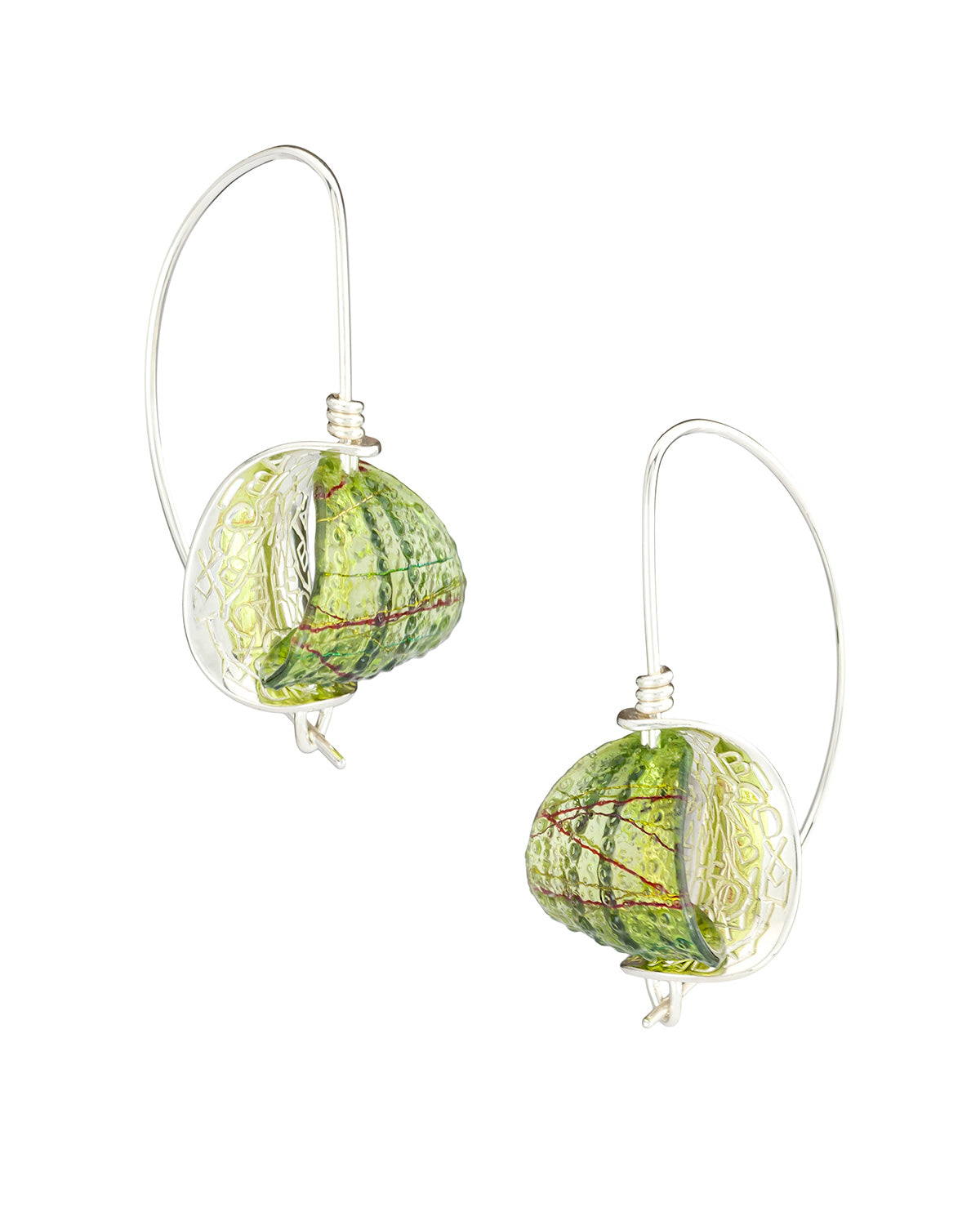 resin and silver earrings: green