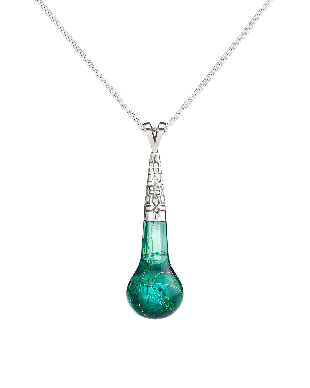 resin and silver necklace: green