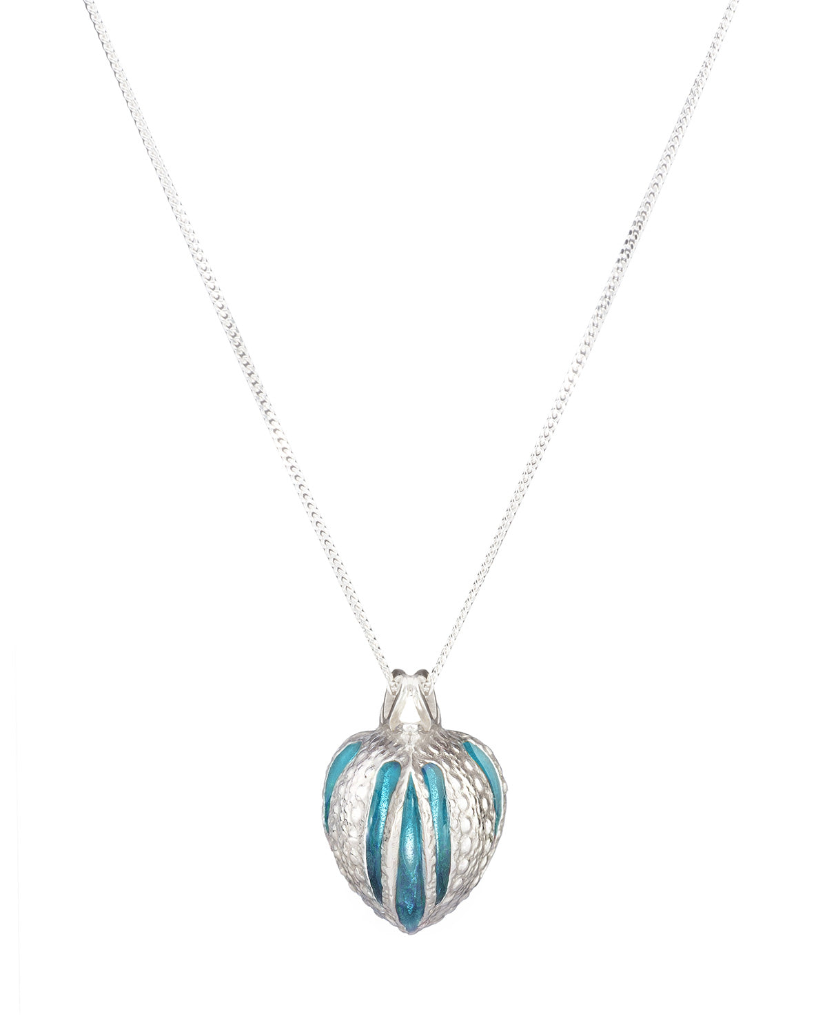 Silver and resin necklace:  teal