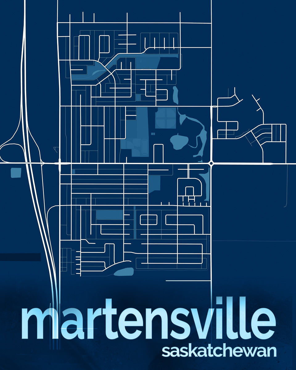 Blue and white map of Martensville