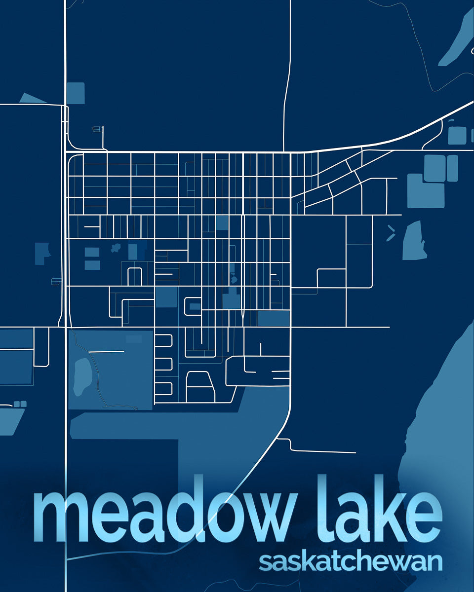 Blue and white map of Meadow Lake