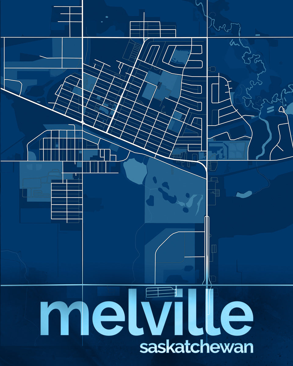 Blue and white map of Melville