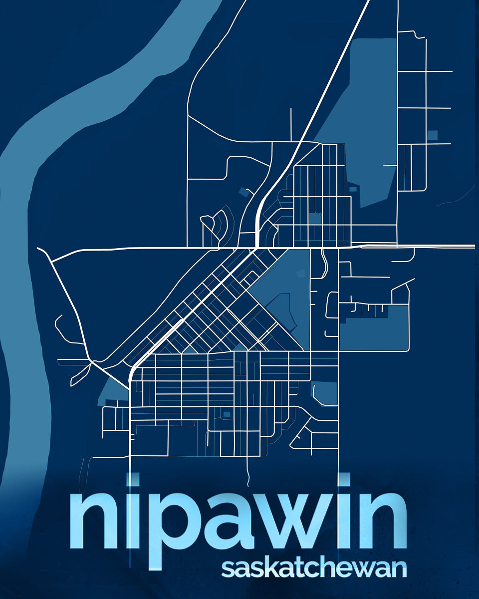 Blue and white map of Nipawin