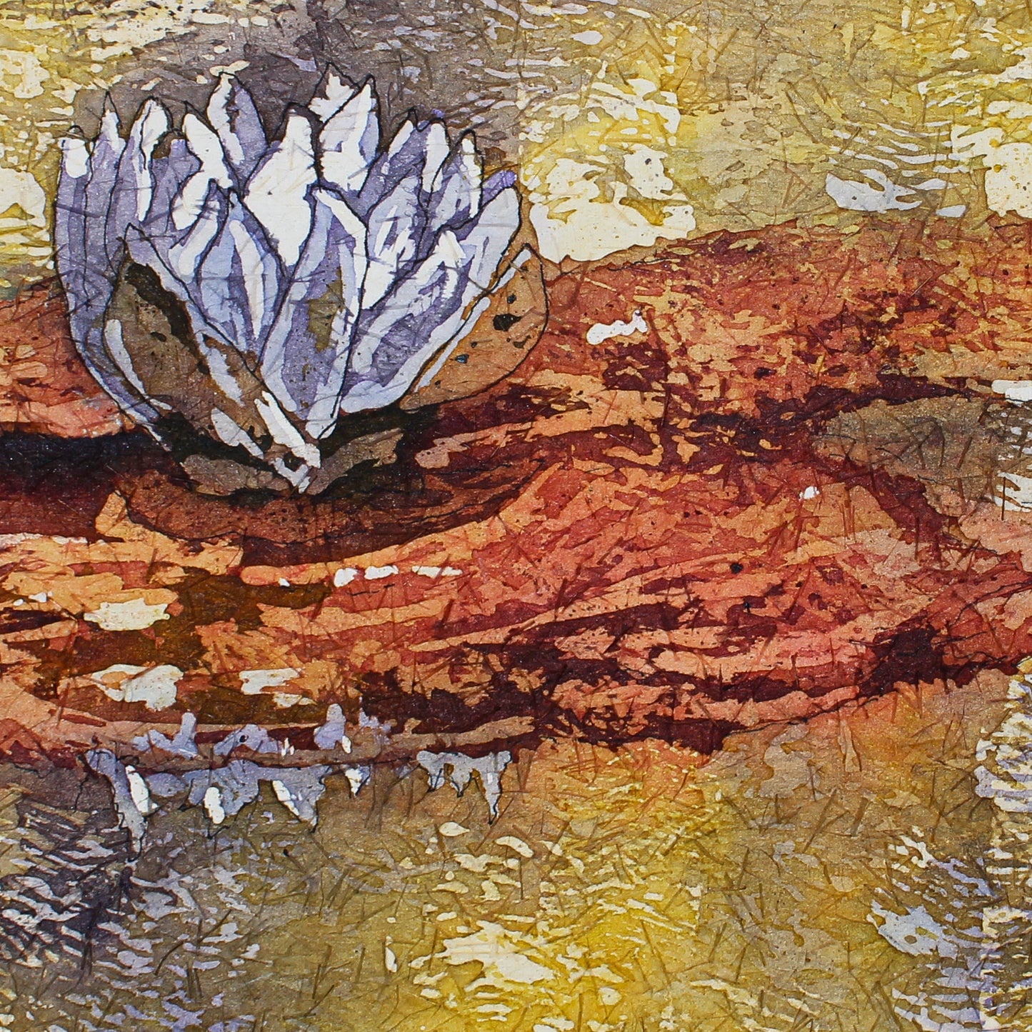 detail of watercolour batik waterlily