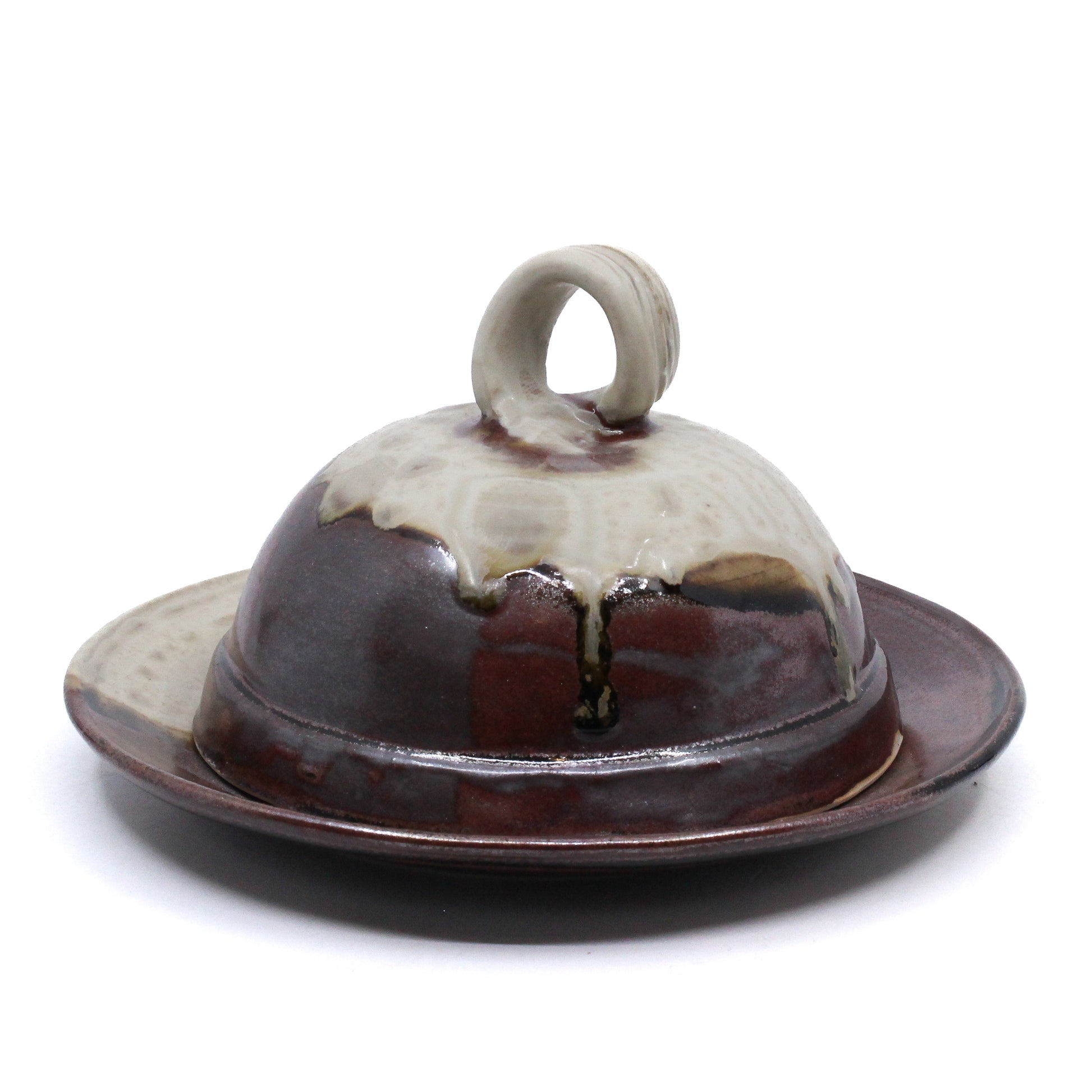 Brown and cream domed butter dish