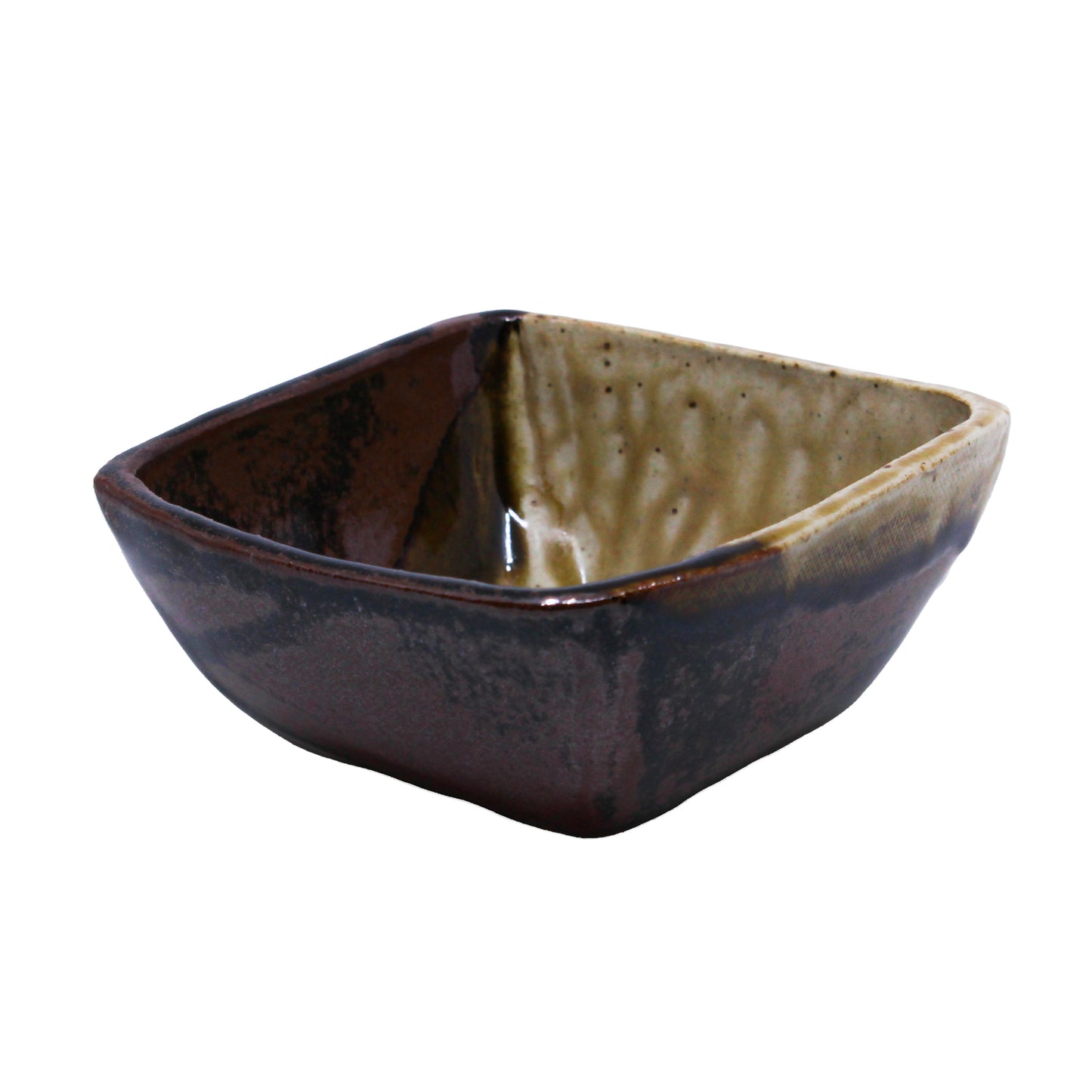 Brown and cream square bowl